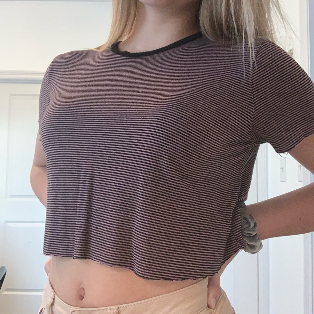 purple and black striped crop top